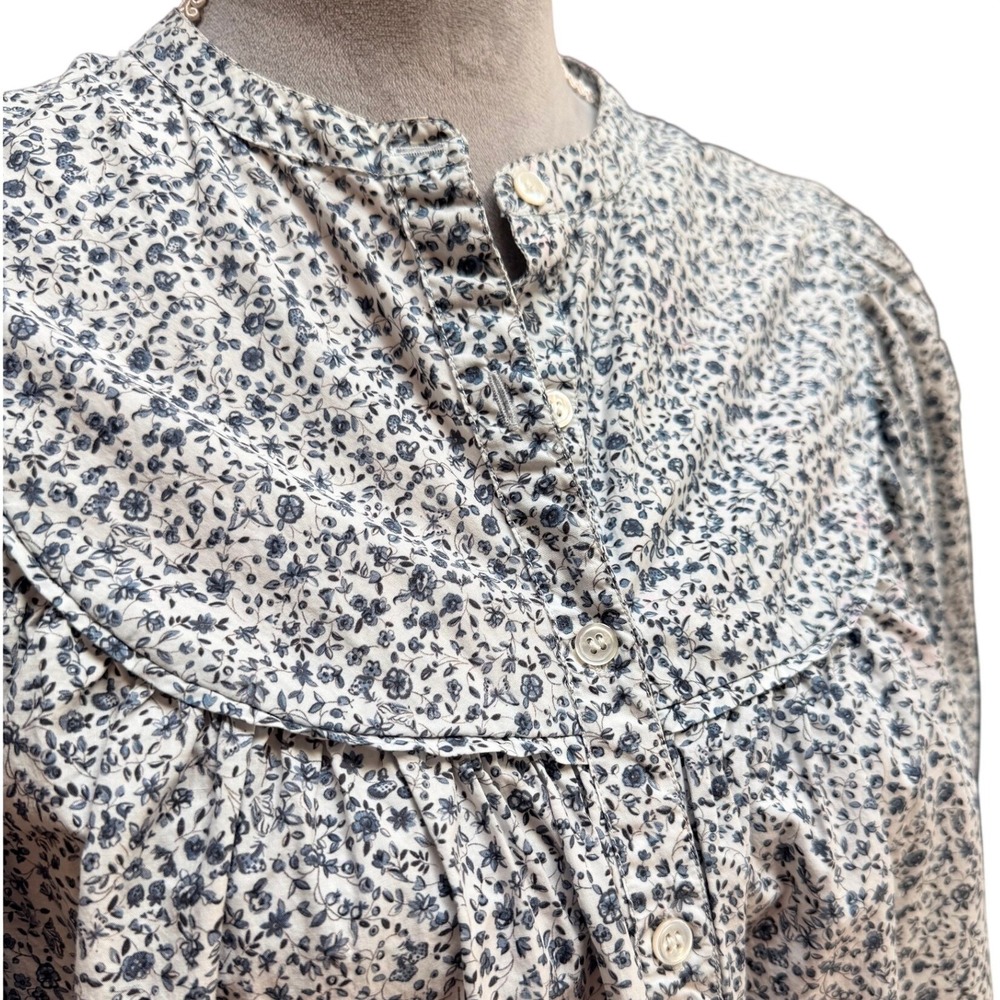 DÔEN Berkley Top Blouse Blue Ditsy Floral Cotton Puff Sleeve Button Up Top XS